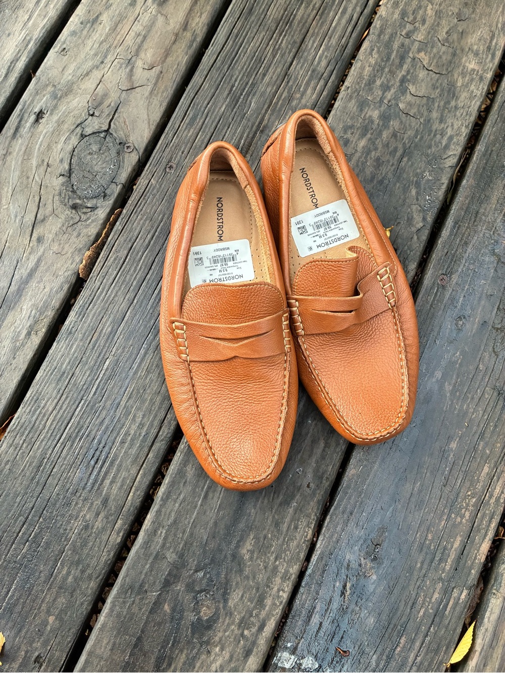Nordstrom Men's Pebbled Leather Loafers in Cognac Brown
